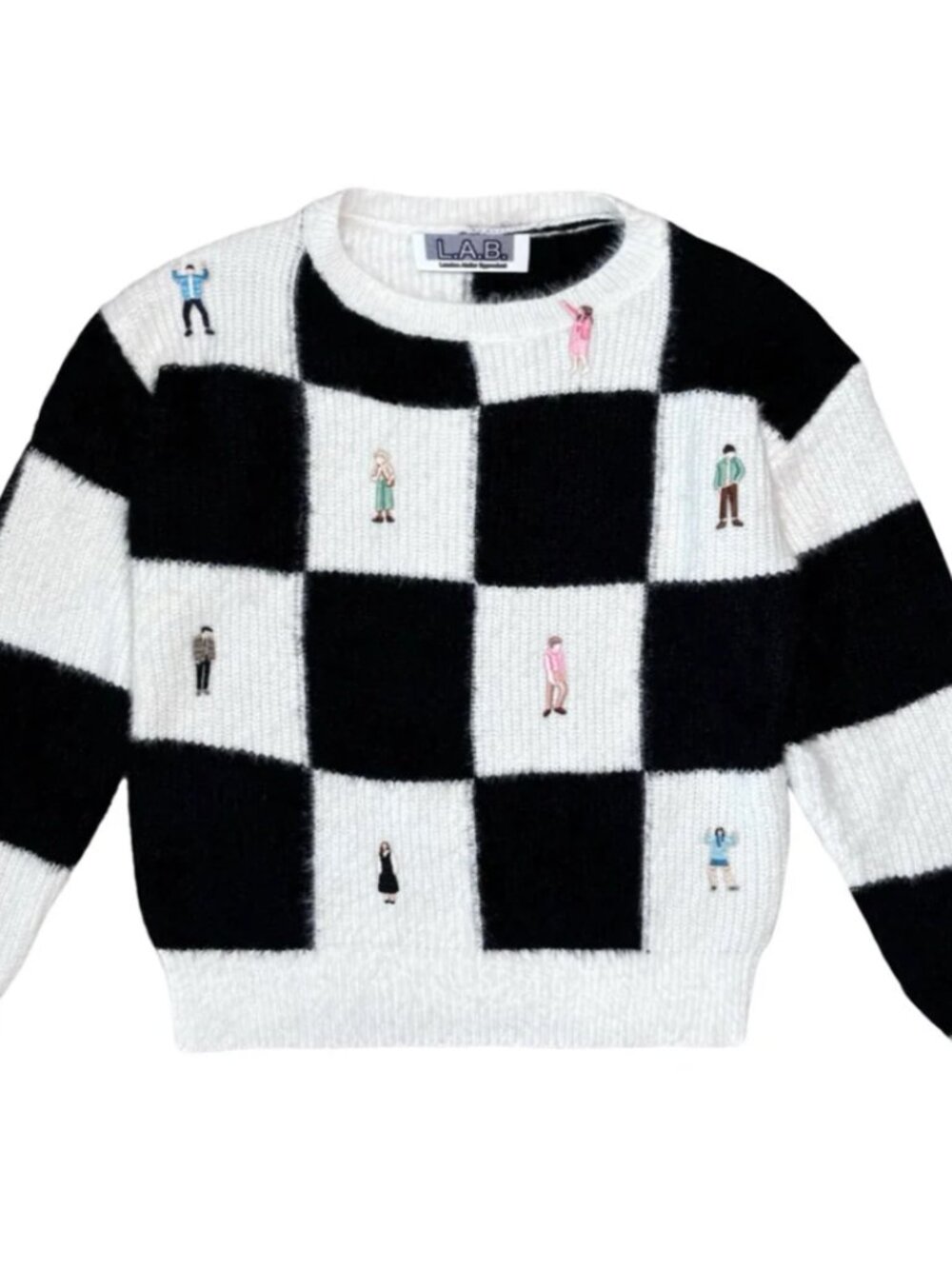 LAB Checkered Knitted Sweater With Embroidery Patches, one size (fits like XS/S) - Picture 8 of 10